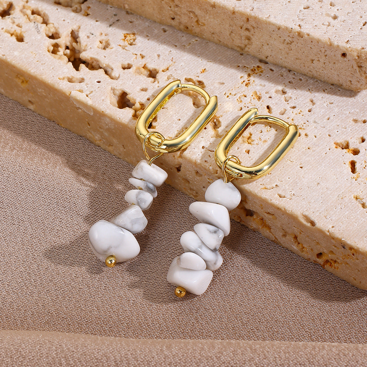 Wholesale Natural Gravel Earrings Bohemian Beach Style Niche Design Personalized Earrings Jewelry