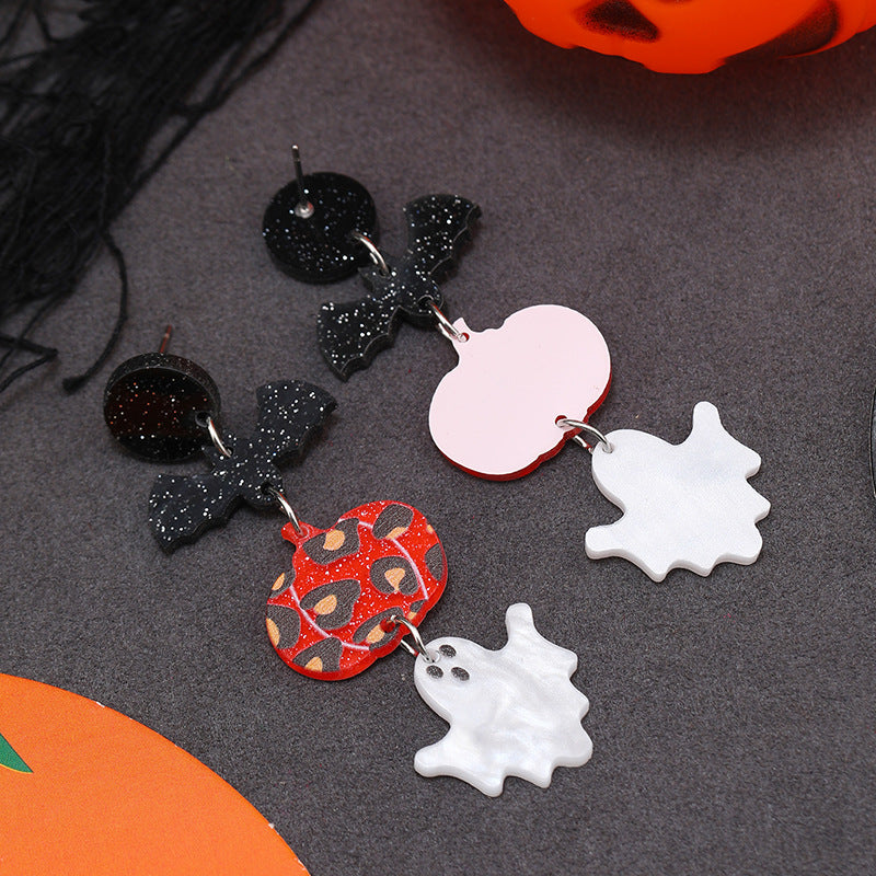 Wholesale Acrylic Long Halloween Horror Pumpkin Lantern Bat Earrings ACC-ES-Haoc005