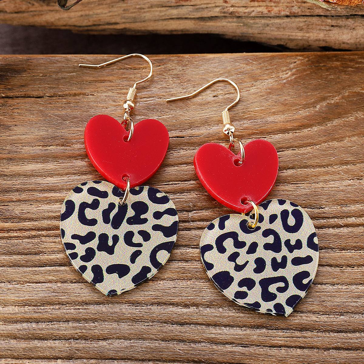 Wholesale Valentine's Day Love Leopard Print Stitching Pendant Earrings