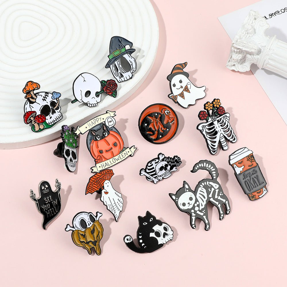 Wholesale  series brooch Ghost skull with hat accessories