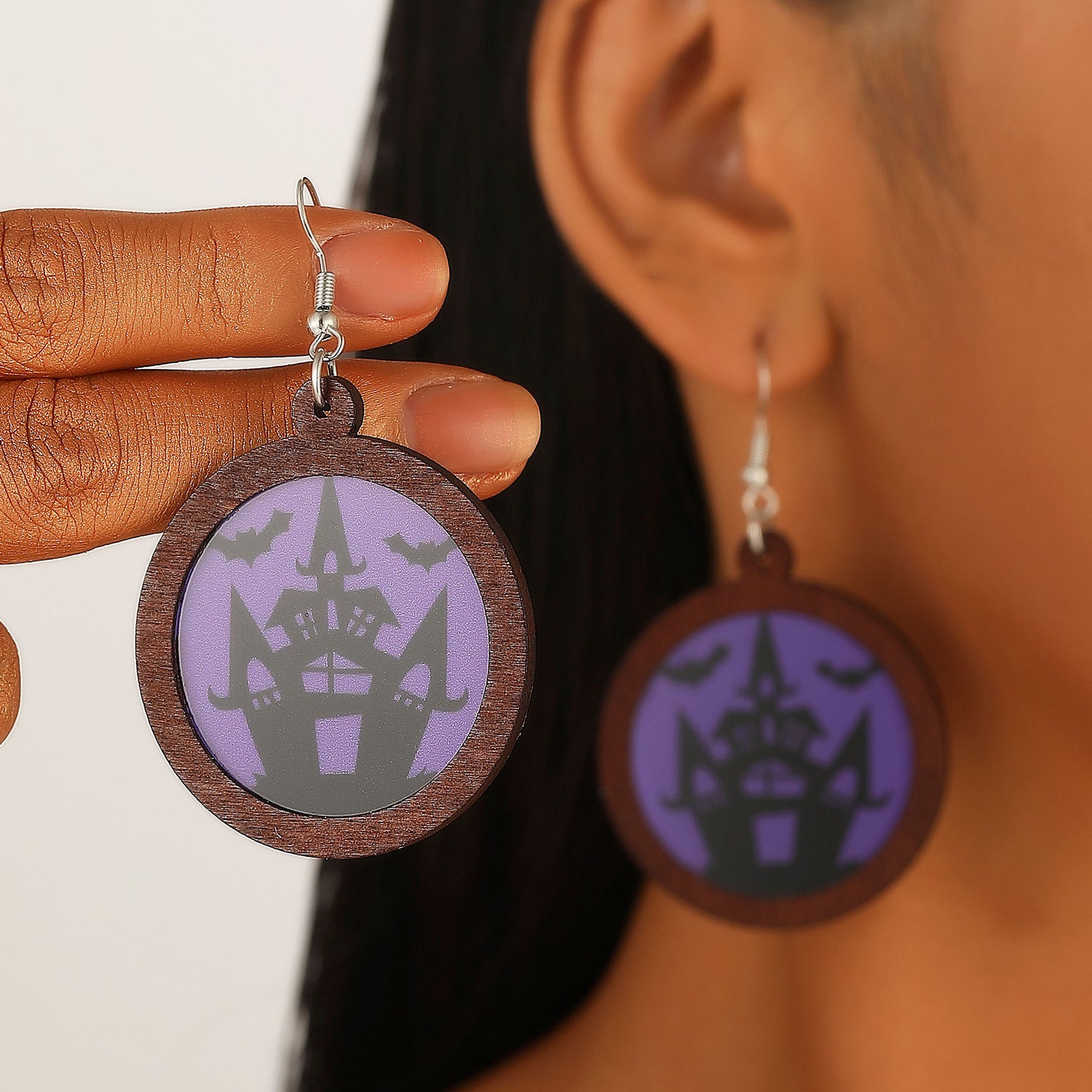 Wholesale  Ghost Pumpkin Printed Wood Drop Earrings Fashion Accessory for Gift Boutique Resale