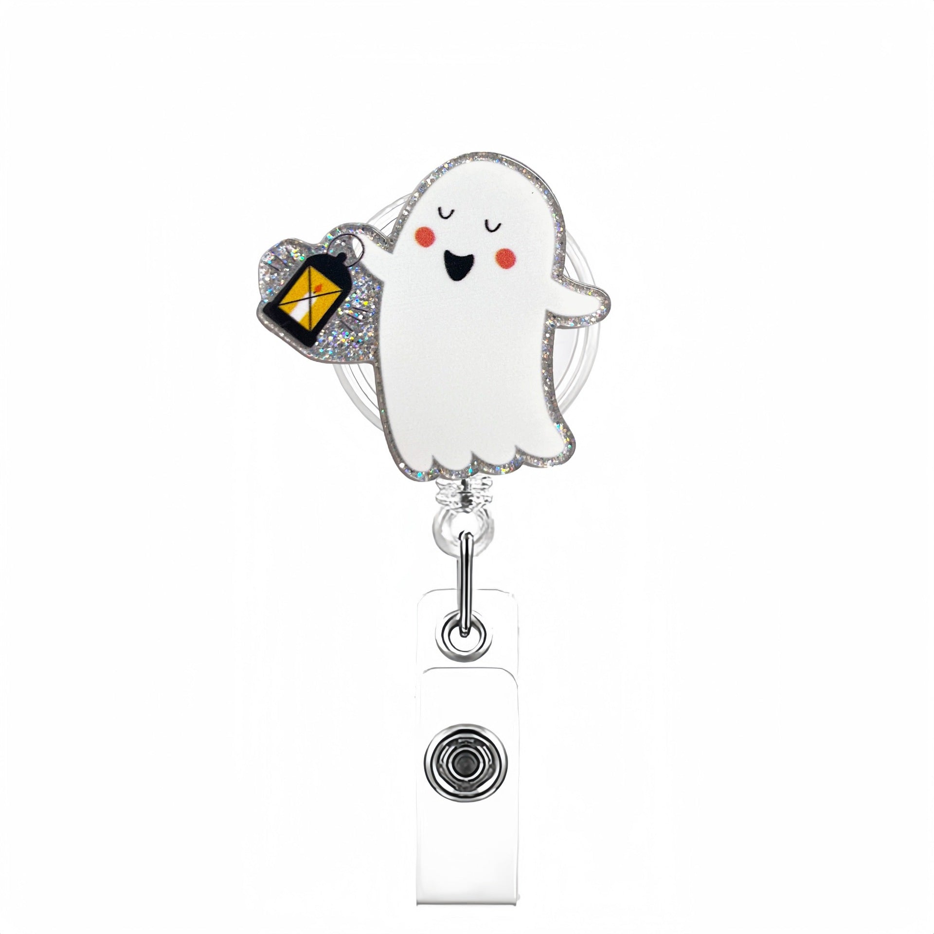 Wholesale Halloween White Ghost Acrylic Retractable Clip Badge Keychain