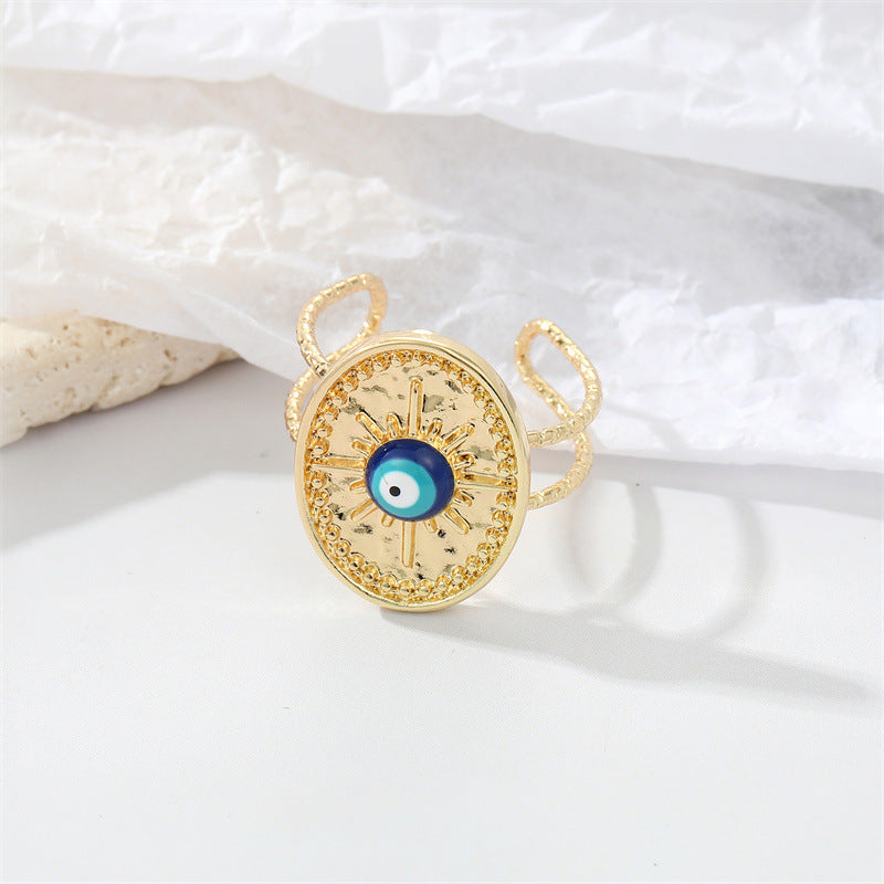 Wholesale Alloy Evil Eye Ring With Blue Eye Adjustable Open Design Women S Fashion Jewelry Accessory