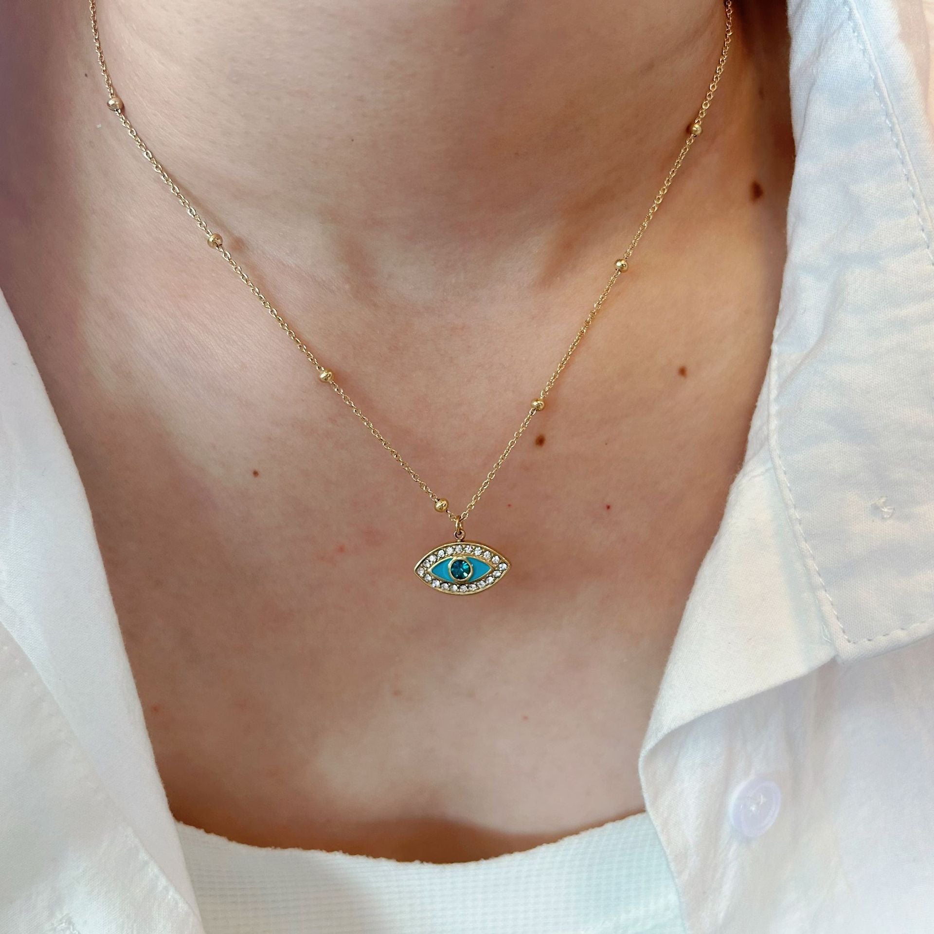 Wholesale  Devil's Eye Pendant Gold Chain Stainless Steel Gold Plated Planet  Necklace