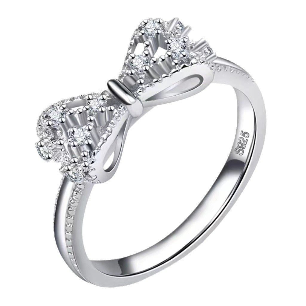 Wholesale 3D Bowknot Sweetheart Ring For Women Copper Zircon Fashion Jewelry Accessory Chic Princess Style Gift
