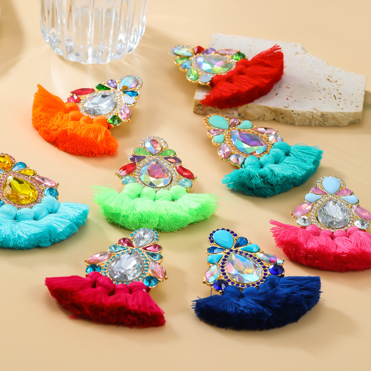 Wholesale Colored Diamond Earrings Tassel Earrings Bohemian ACC-ES-JL032