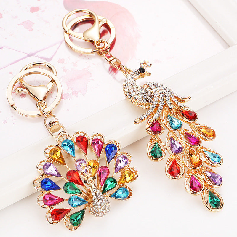 Wholesale Stylish Rhinestone Peacock Keychain,  Fashion Bag Charm for Women,  Creative Gift