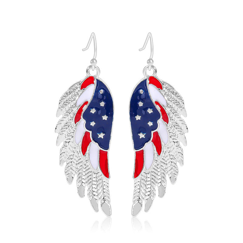 Wholesale  Independence Day earrings  personality red white blue diamond flag USA five-pointed star earrings