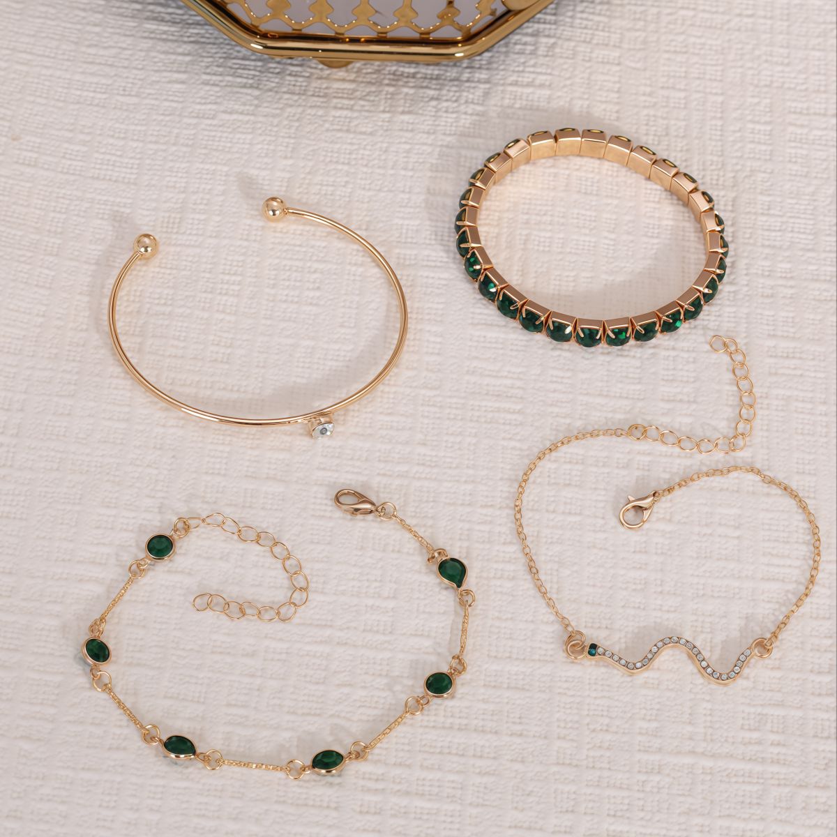 Wholesale Alloy Snake Bracelet Set Retro Emerald Green Rhinestones Fashion Accessory Gift