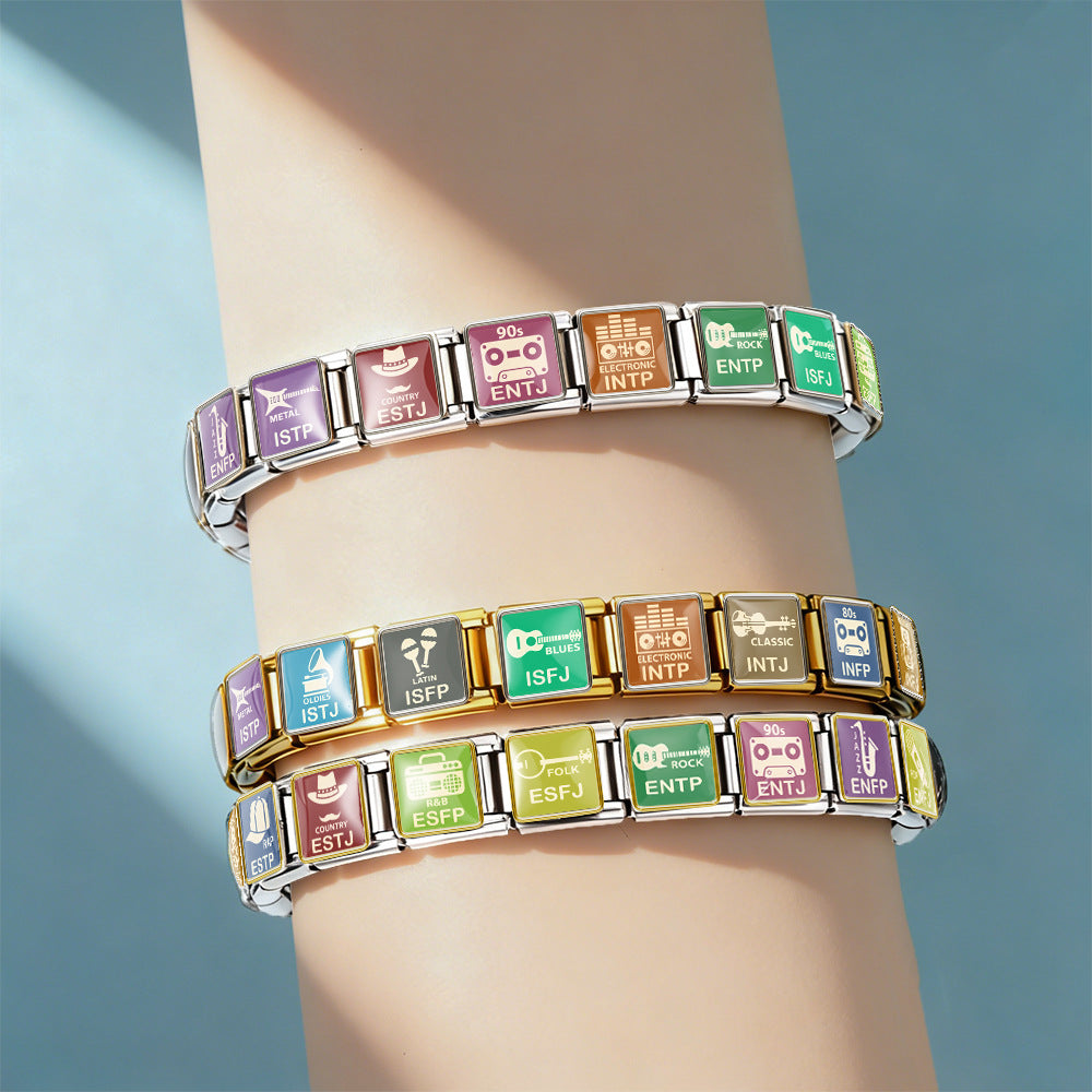 Wholesale Stainless Steel MBTI Square Module DIY Bracelet Watch Band Chain Jewelry Accessory