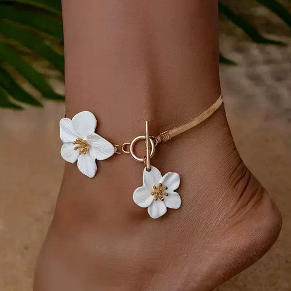 Wholesale Alloy multi-color flower anklet