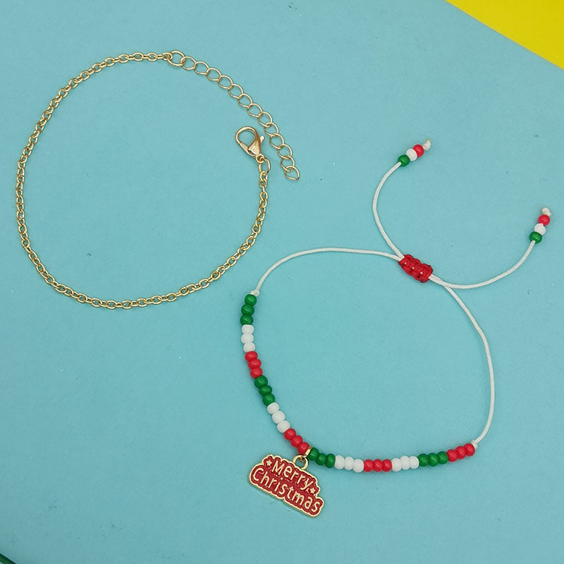 Wholesale Christmas Snowflake Tree Letter Rice Bead Double Layer Bracelet ACC-BT-Haol003