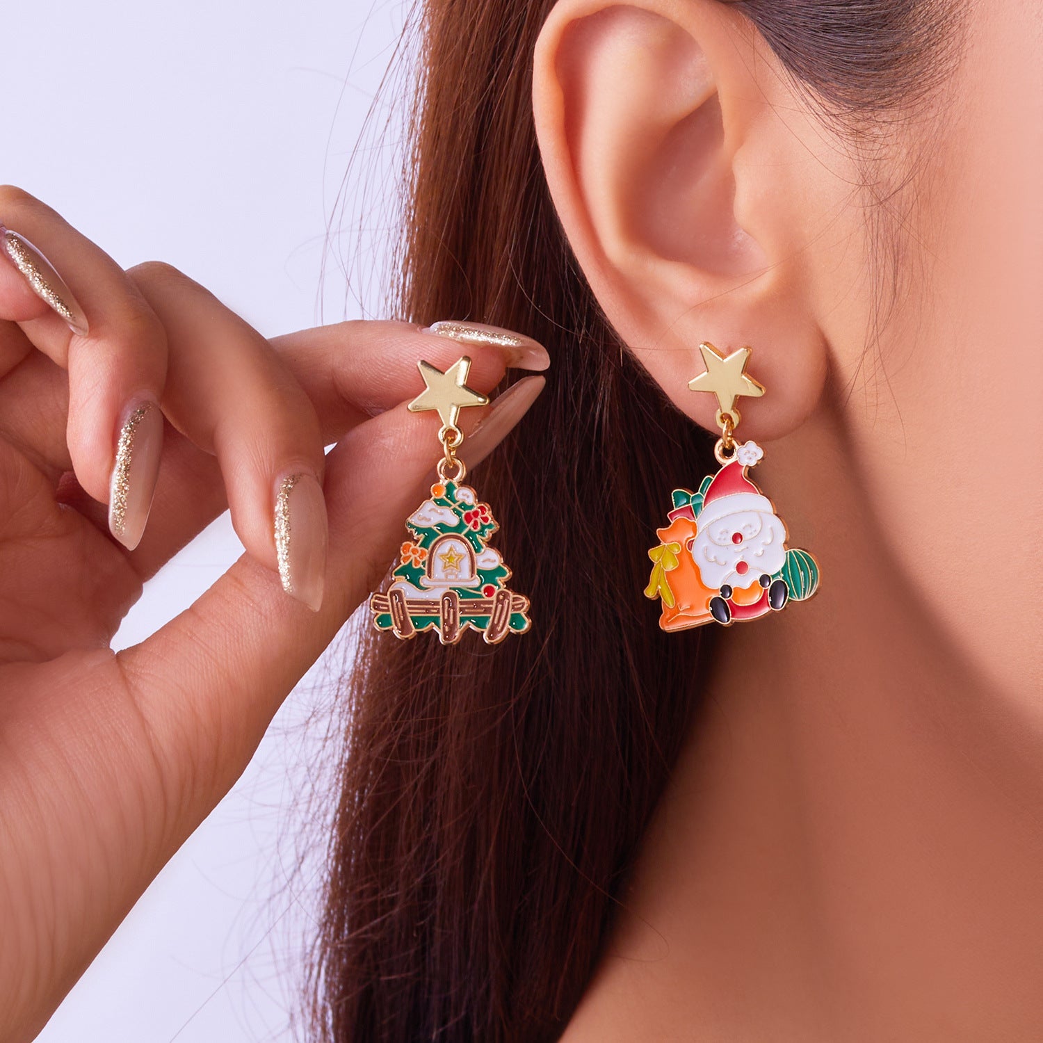 Wholesale Cartoon oil dripping  Christmas tree bell earrings