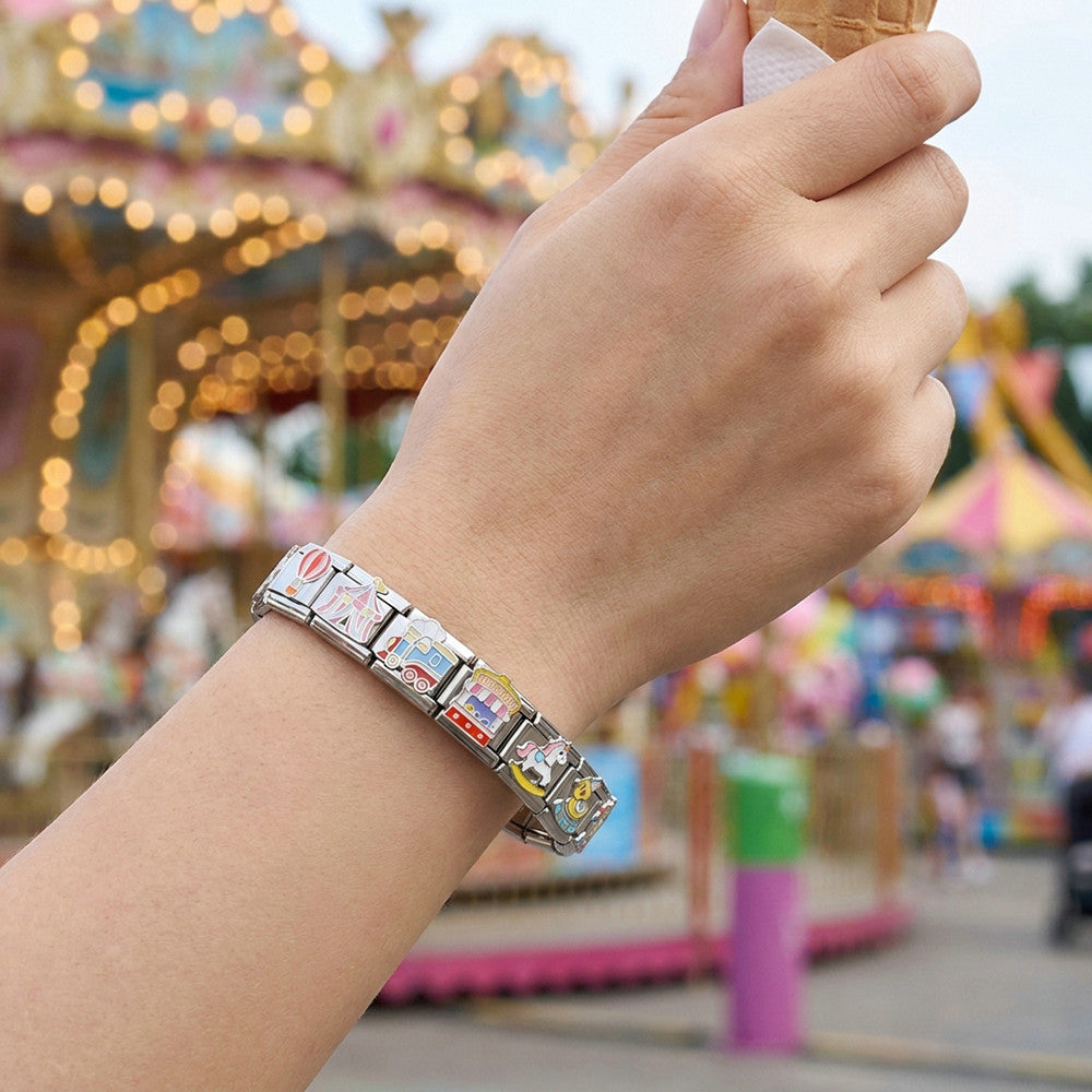Wholesale Stainless Steel Electroplated Amusement Park Theme DIY Elastic Modular Bracelet Fashion Accessory