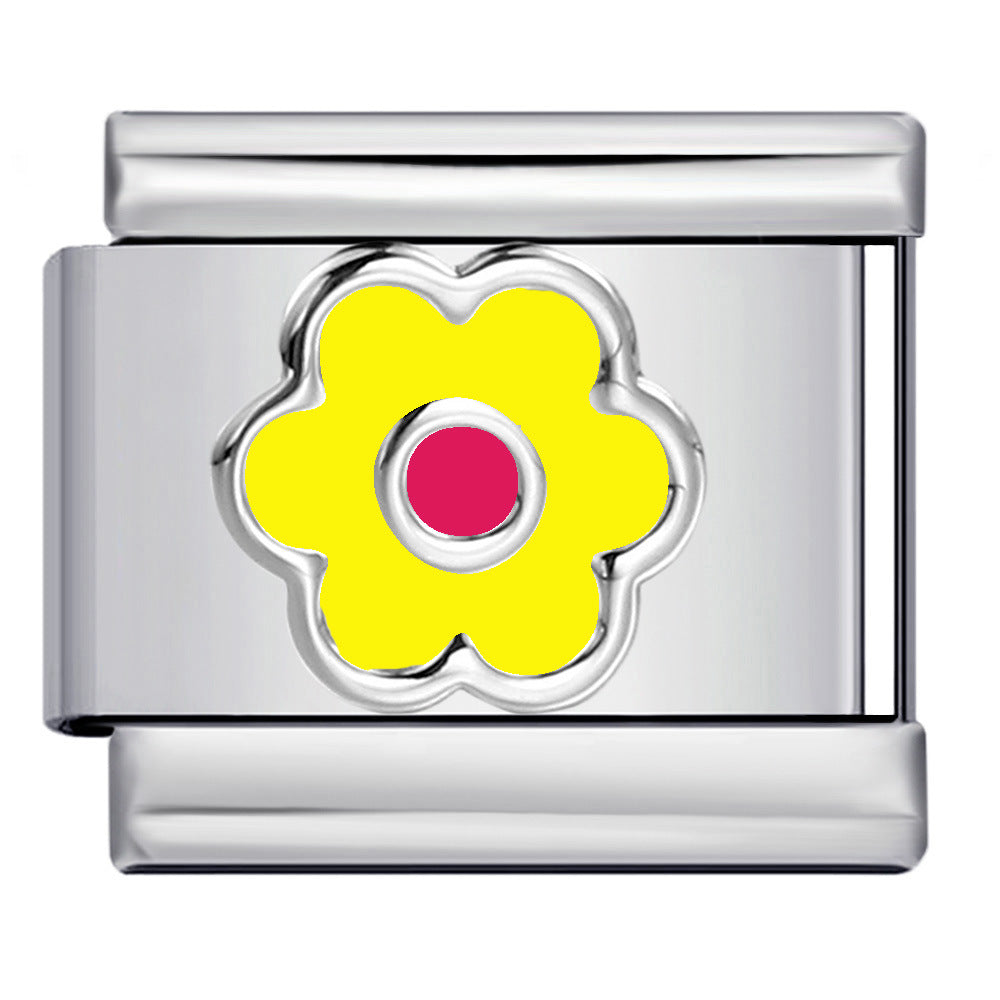 Wholesale Italian Charm Bracelet 9mm DIY Splicing Colored Oil-Drip Petals Stainless Steel Composable Bracelet