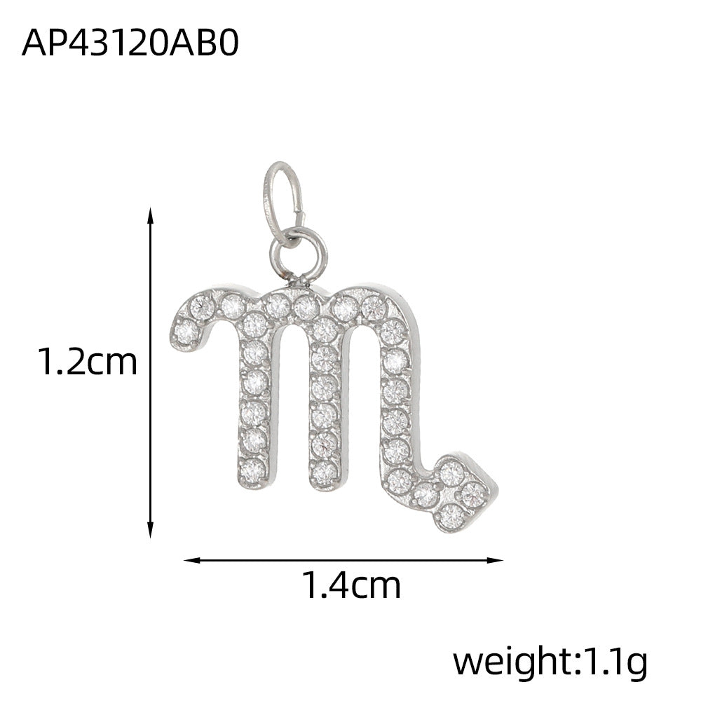 Wholesale Twelve Zodiac DIY stainless steel micro-inlaid diamond pendant