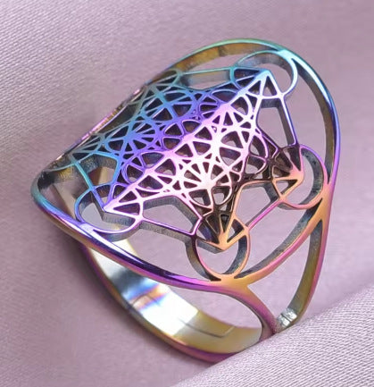 Wholesale Hollow Six-Pointed Star Oval Stainless Steel Ring