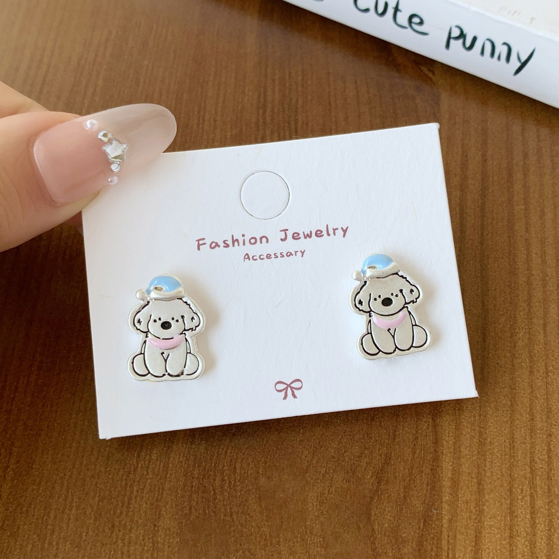 Wholesale Silver Cat Fishing Earrings Silver Needle,   Cartoon Oil Drop Puppy Design Stud Earrings