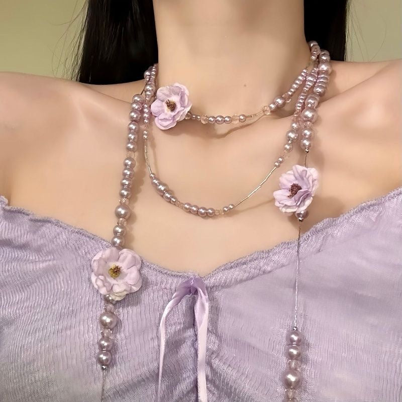Wholesale Colorful Bead Flower Necklace Summer Vacation Layering Jewelry Fashion Accessory Gift For Women
