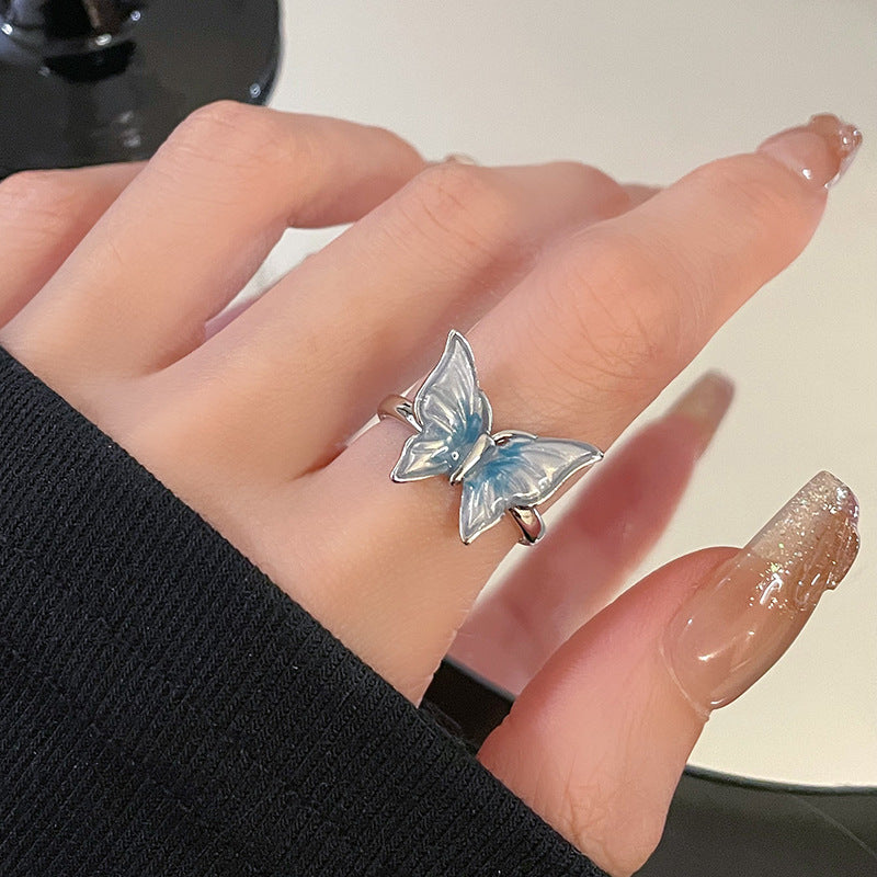 Wholesale Copper Drip Oil Butterfly Zircon Open Ring - Trendy Jewelry Accessory for Women,  Everyday Gift