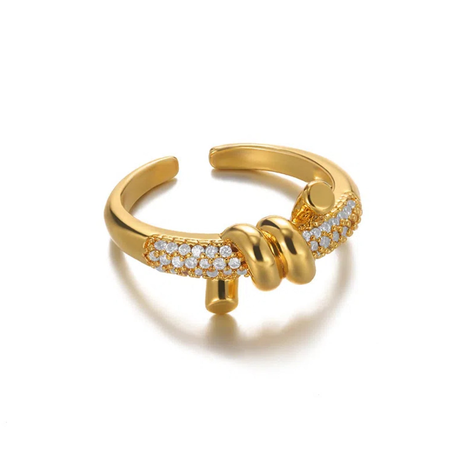 Wholesale Copper ring with zircon-encrusted heart and evil eye design