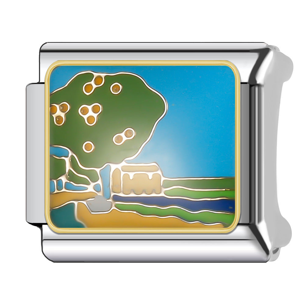 Wholesale Italian Charm Bracelet 9mm DIY Splicing Holiday Scenery Stainless Steel Composable Bracelet