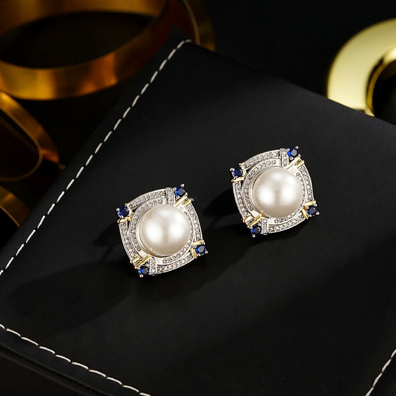 Wholesale  retro baroque pearl stud earrings two-color  colorful Gold stud earrings