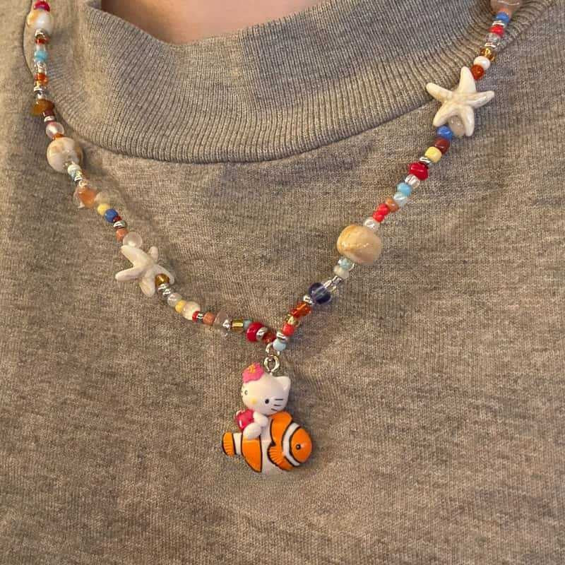 Wholesale Cartoon Elephant and Cat Beaded Necklace