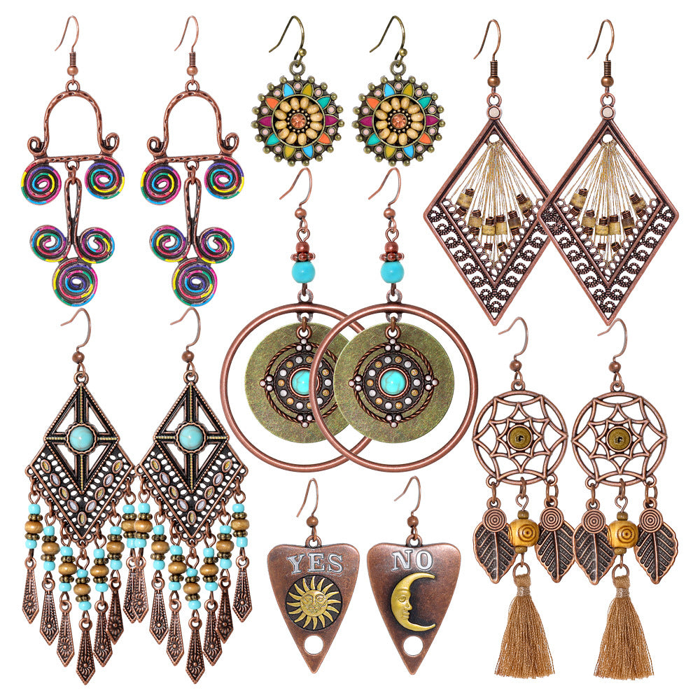 Wholesale Retro Bohemian Ethnic Style Hollow Tassel Earrings - Trendy Zinc Alloy Jewelry Accessory for Party Wear