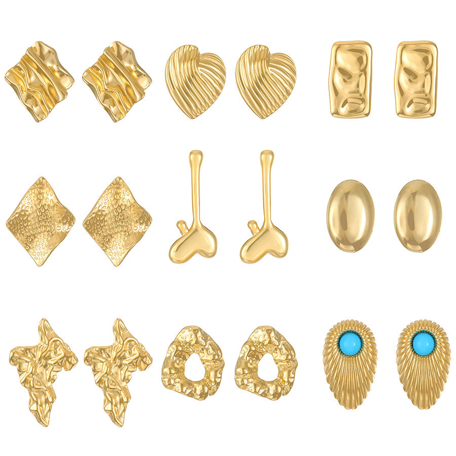 Wholesale Titanium steel pleated geometric  irregular round square lovely earrings