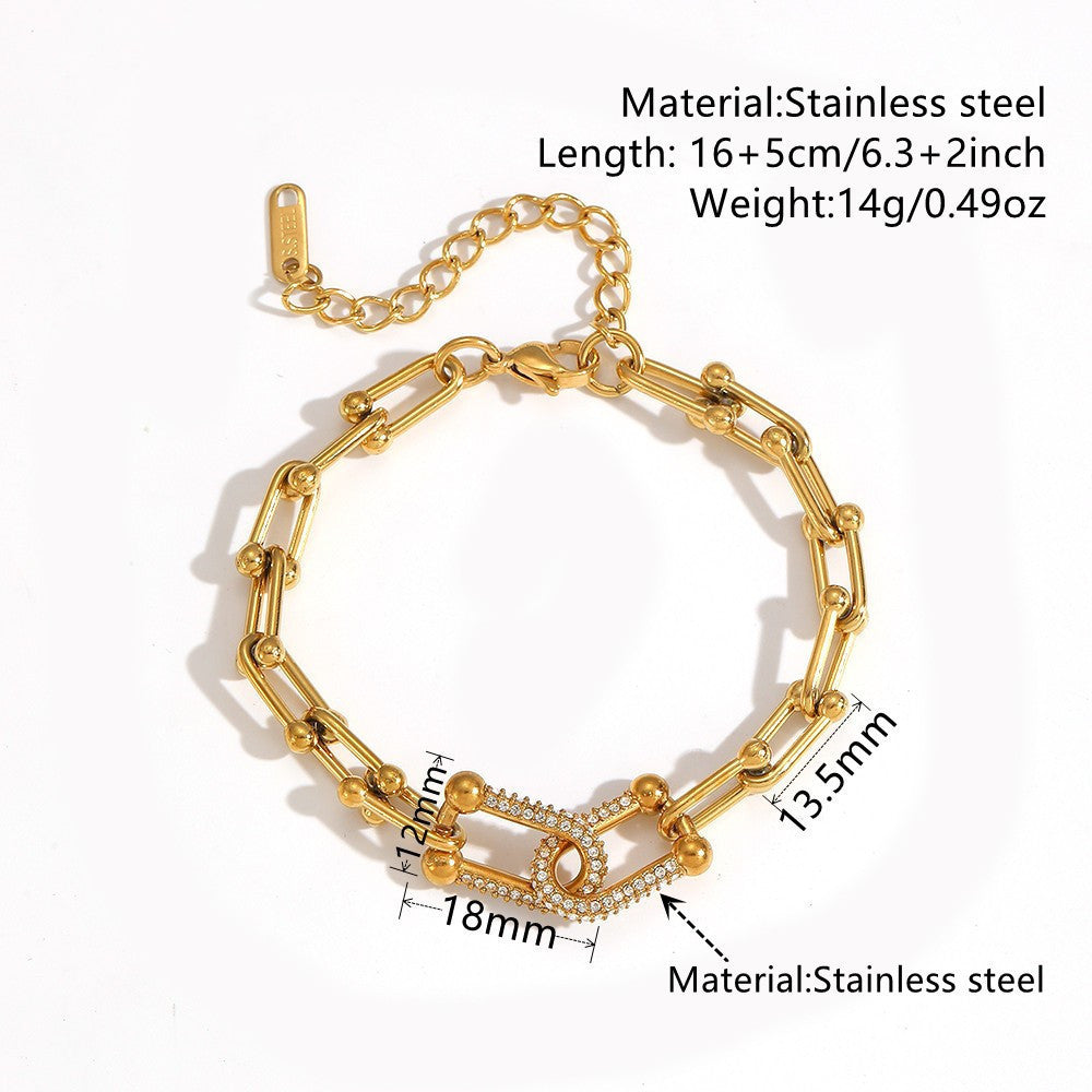 Wholesale Cross-Border Horseshoe Titanium Steel Bracelet with a High-End Feel and Diamond Inlays Ins Stainless Steel Bracelet Set