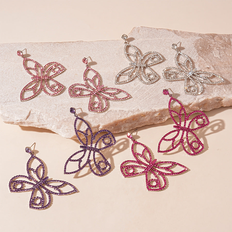 Wholesale Light luxury style diamond zircon butterfly silver needle earrings