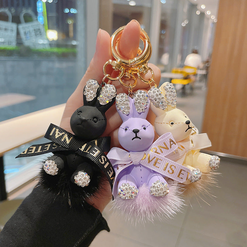 Wholesale Cartoon Fur Ball Dot Diamond Rabbit Zinc Alloy Keychain Lanyard Keychain ACC-KC-ShuoT019