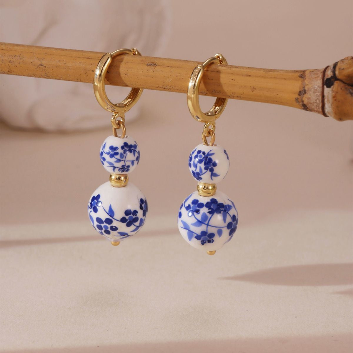 Wholesale Cup and Plate Shaped Ceramic Blue and White Porcelain Earrings