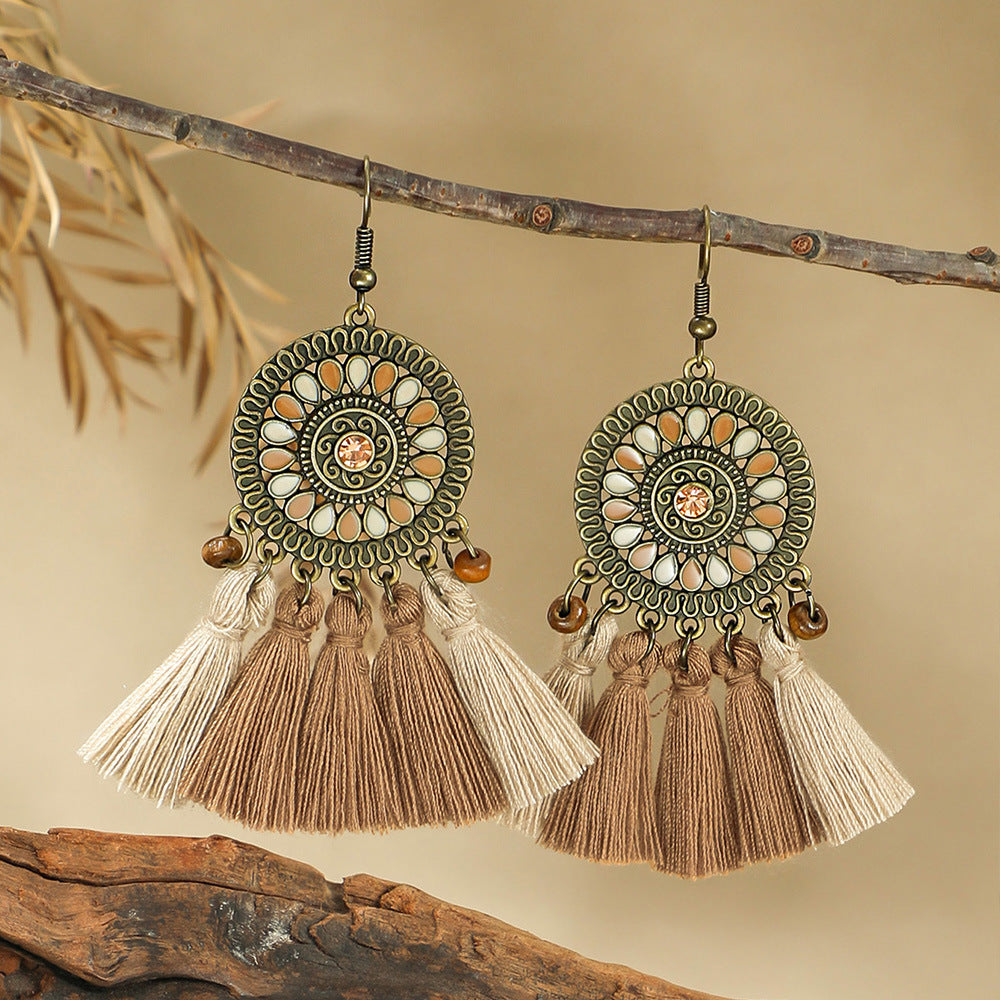 Wholesale Bohemian Style Handmade Tassel Earrings Zinc Alloy Jewelry Accessory
