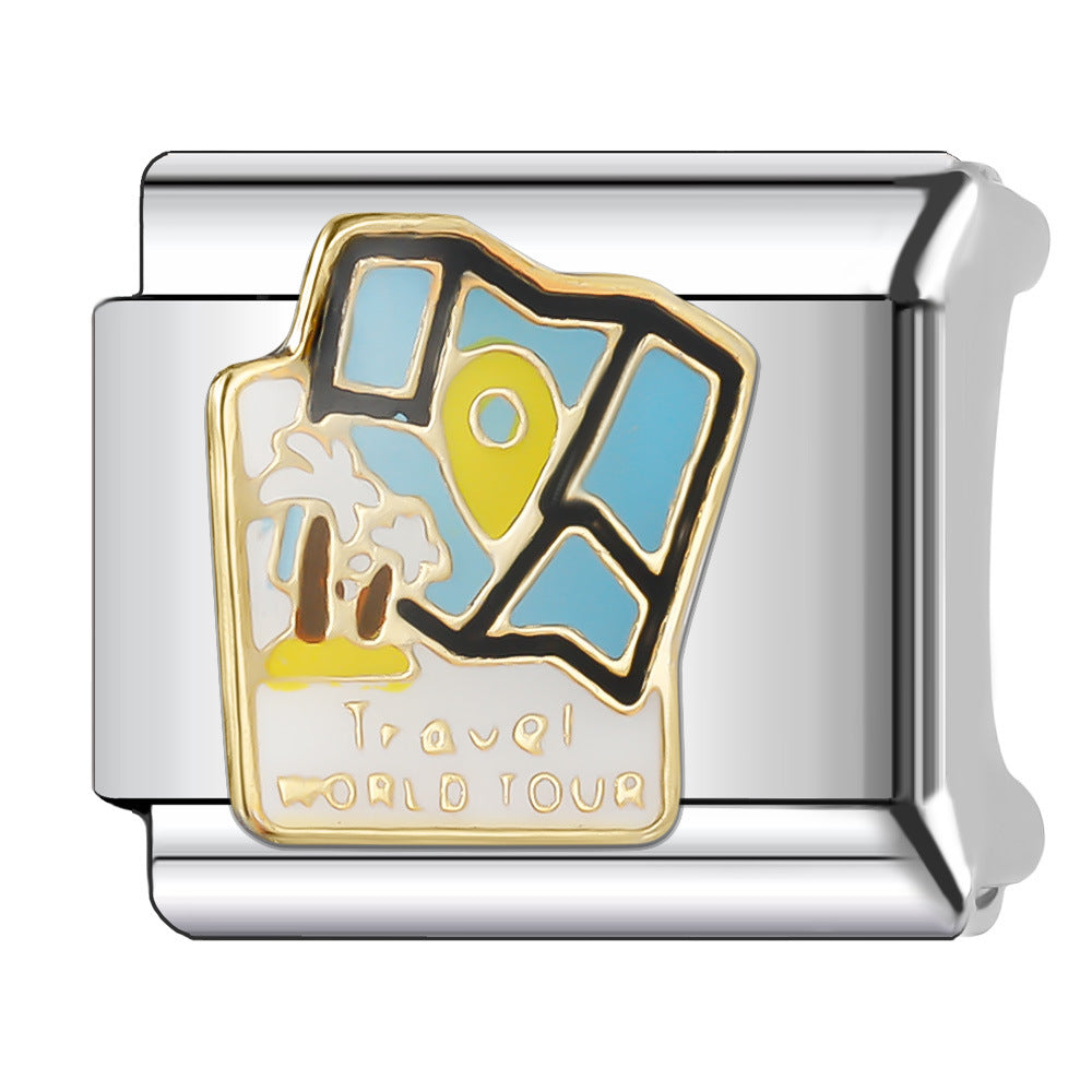 Wholesale Italian Charm Bracelet 9mm DIY Splicing Gold Chess Series Stainless Steel Composable Bracelet