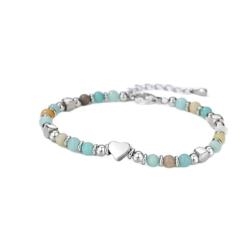 Wholesale Adjustable Natural Stone and Seed Bead Heart Bracelet