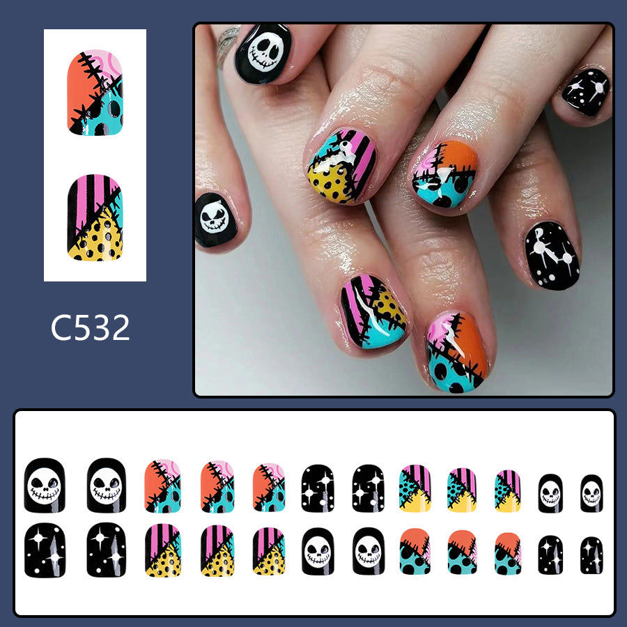 Wholesale 24 Pieces/box Halloween Horror Skull Press-on Nails Kits Nail Stickers ACC-NS-GuaiXL083