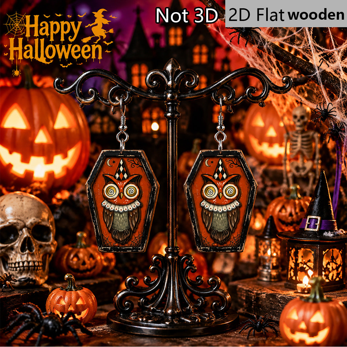 Wholesale  Wooden Earrings Owl Coffin Painted Design Party Wear Chic Fashion Accessory For Resale