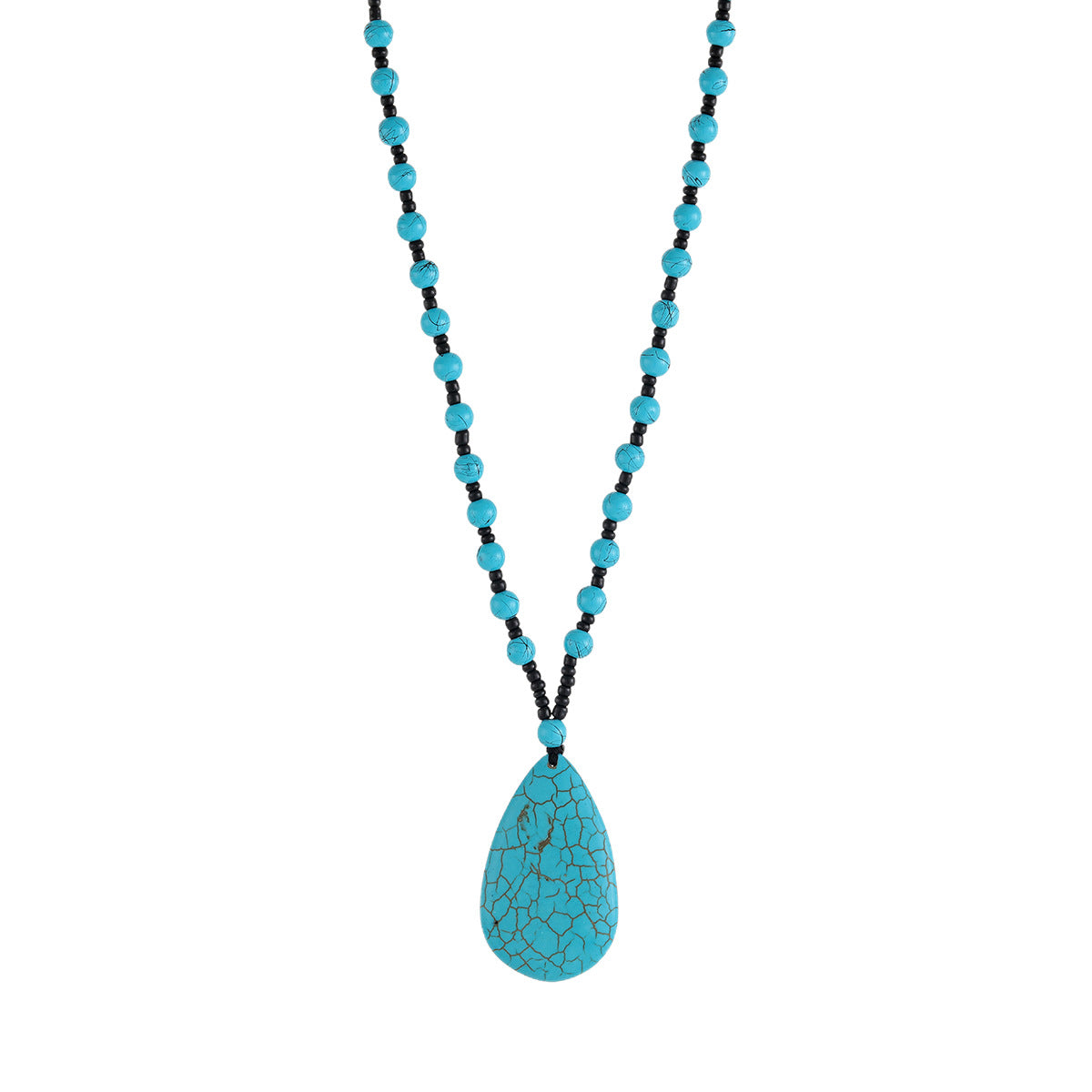 Wholesale Natural Turquoise Beaded Necklace with Water Drop Pendant,  Retro Ethnic Style Fashion Jewelry Accessory for Boutique Resale