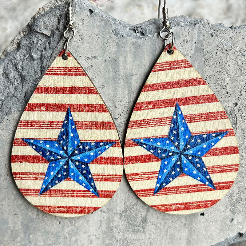 Wholesale 2 Pairs/Pack American Independence Day Western Style Cowboy Boots Cow Head Sunflower Wood Earrings ACC-ES-HY103