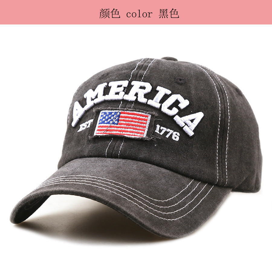 Wholesale Trendy American Flag Embroidered Baseball Cap,  Solid Black Unisex Sun Protection Hat,  Fashion Boutique Resale Gift