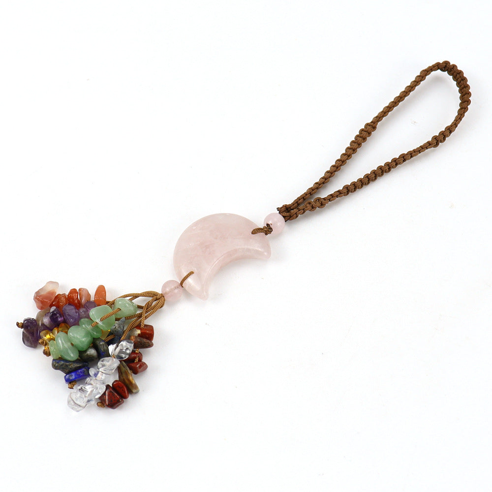 Wholesale  Natural Crystal Original Stone Moon Colorful Pendant Keychains