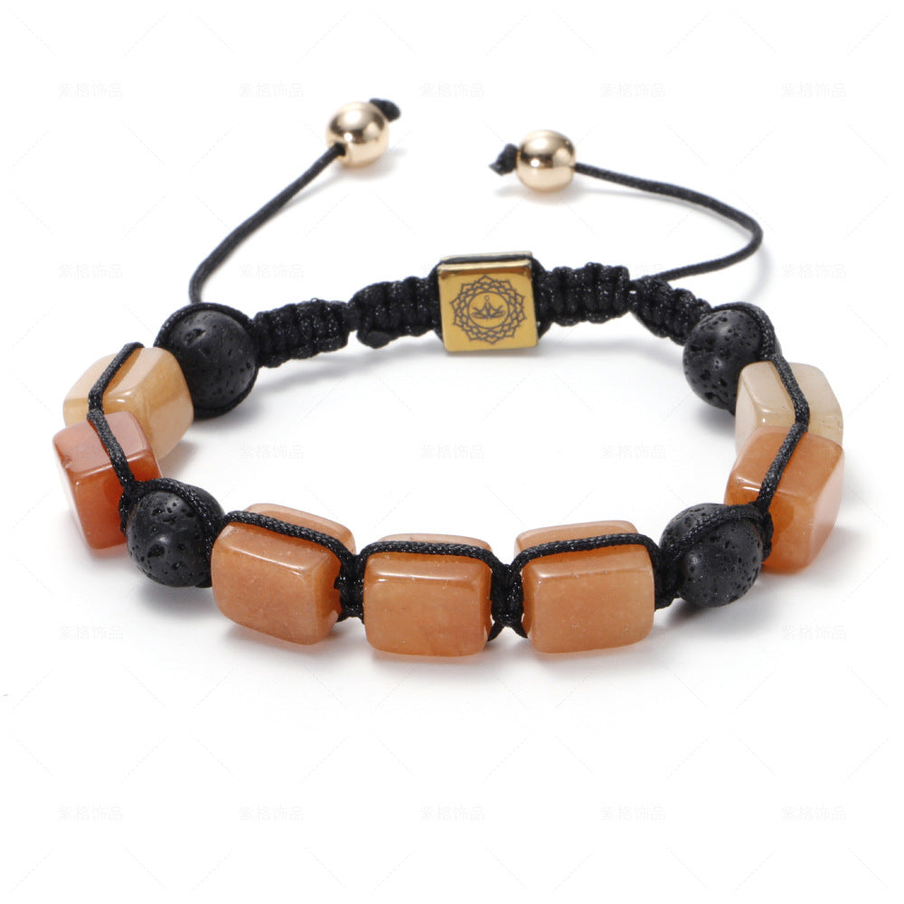 Wholesale Natural Volcanic Stone White Crystal Handwoven Rectangular Agate Bracelet