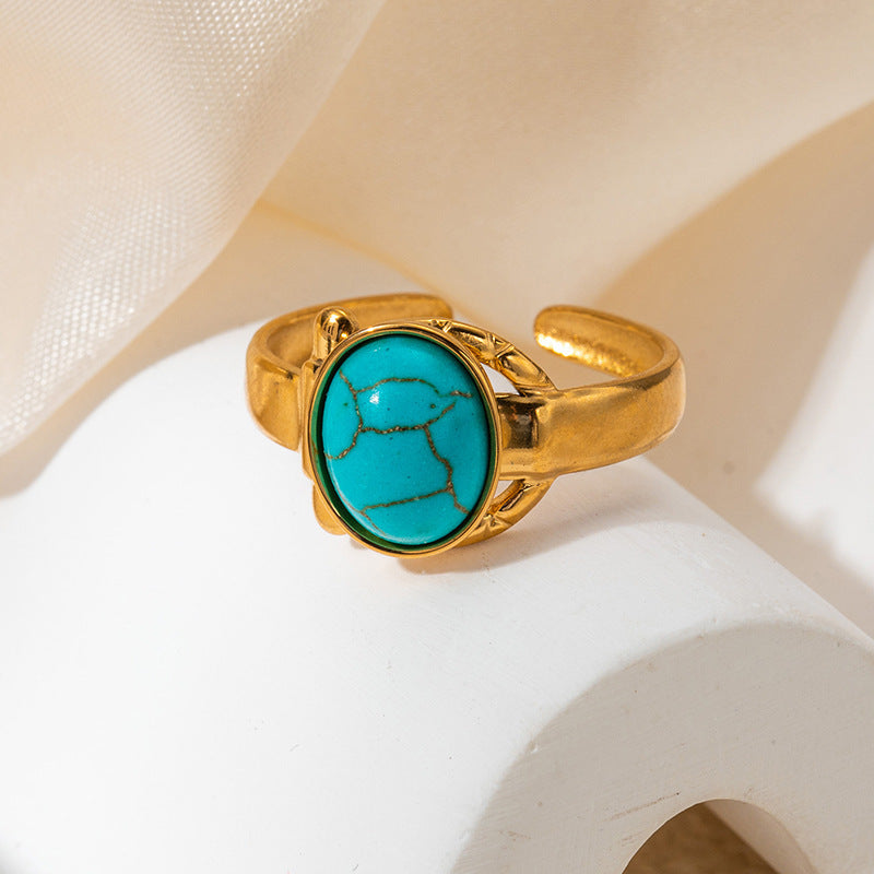 Wholesale Retro Adjustable Titanium Steel Ring with Multi-Color Natural Stone Jewelry Accessory