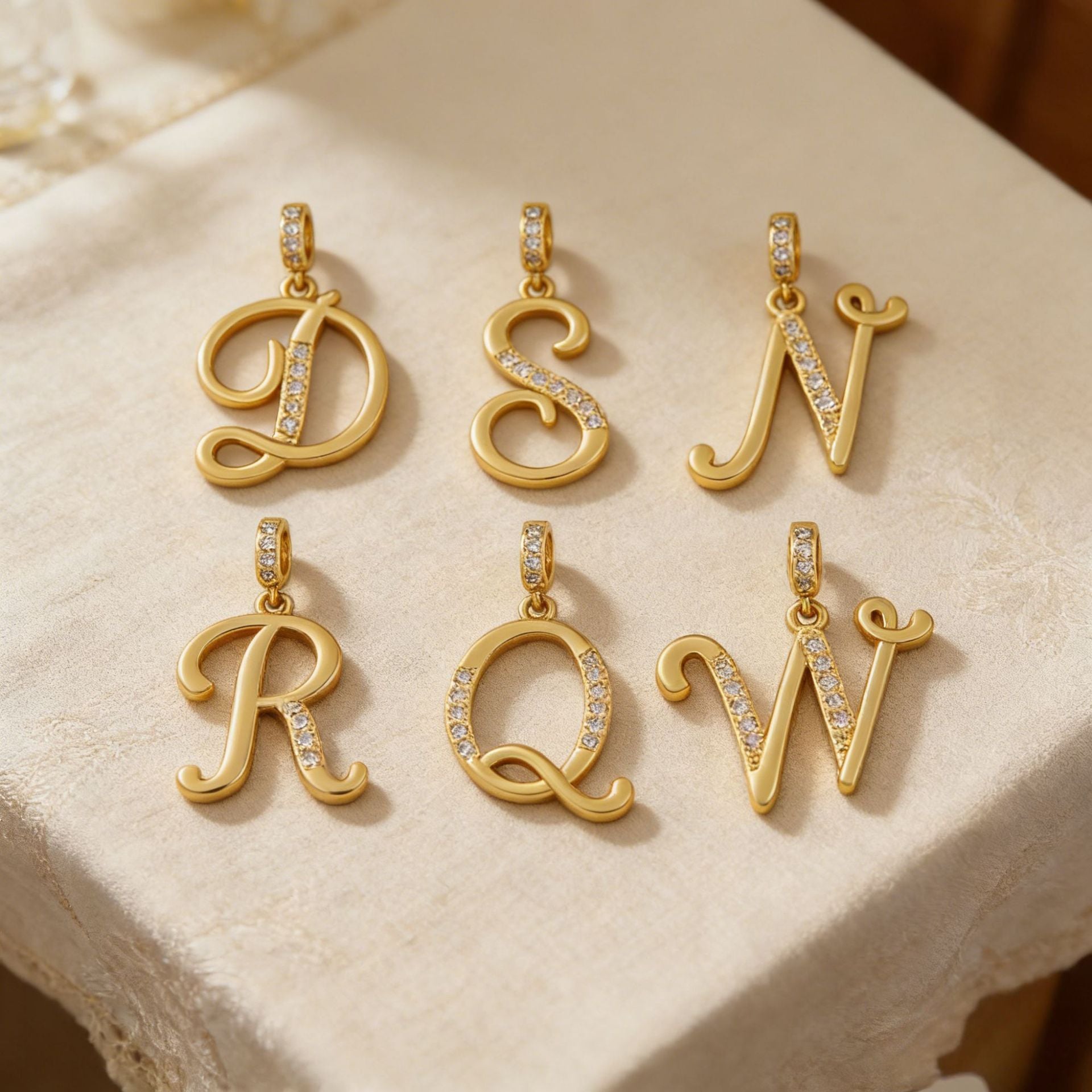 Wholesale Gold Plated Copper Letter Pendant with Zircon,  Pan Style DIY Necklace Accessory