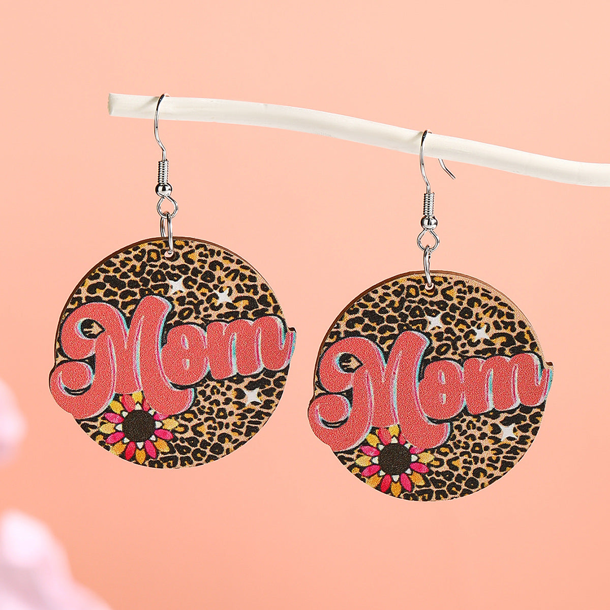 Wholesale  Round Wooden Earrings Animal Elements Printing Earrings