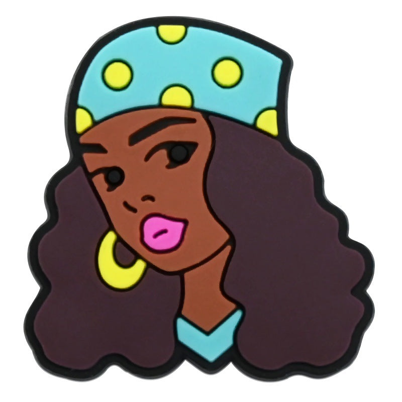 Wholesale Random 100pcs Black Girl Series  PVC Soft Rubber Shoe Buckle Decoration