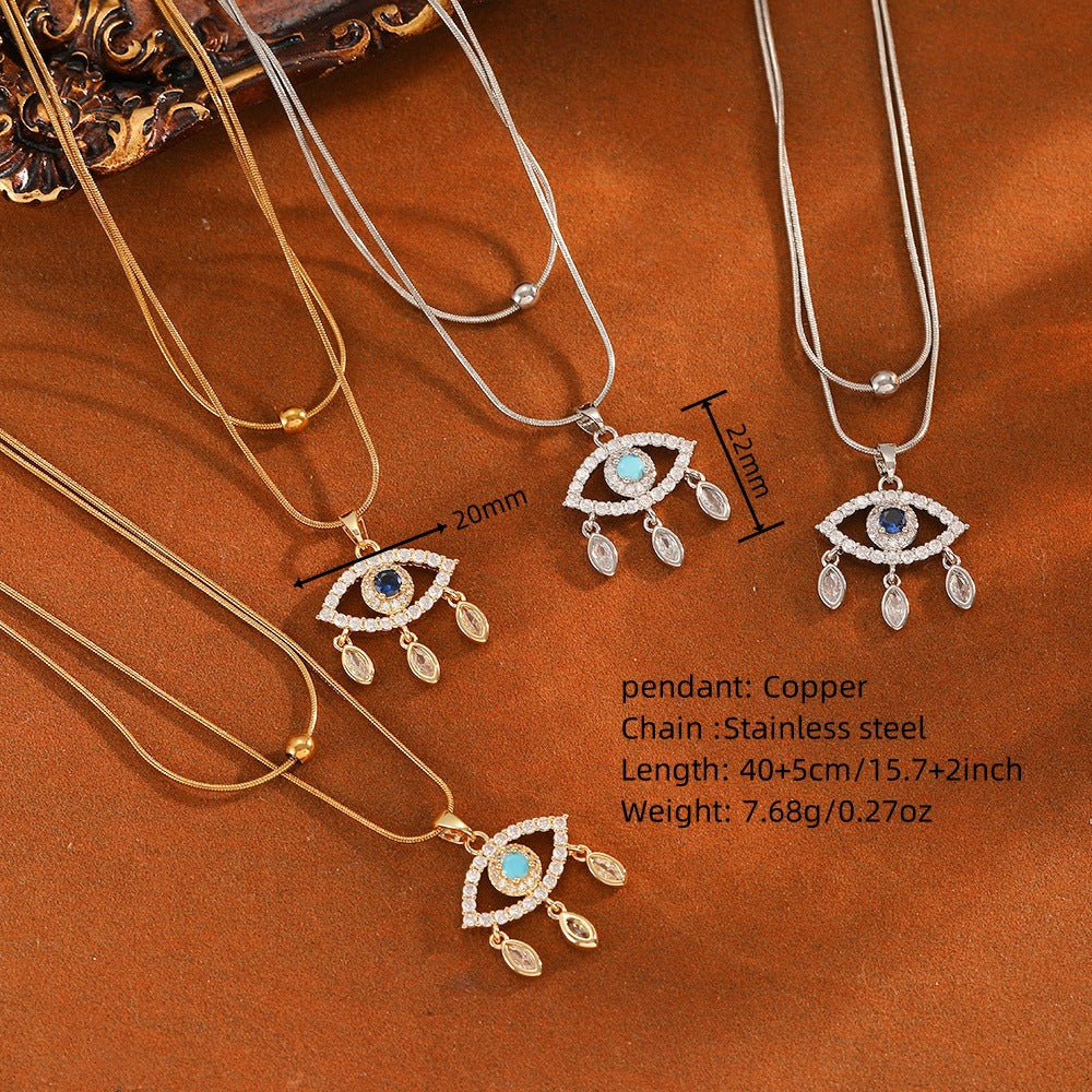 Wholesale Evil Eye Micro-Set Cubic Zirconia Necklace Titanium Steel Chain Fashion Jewelry Accessory Boutique Resale