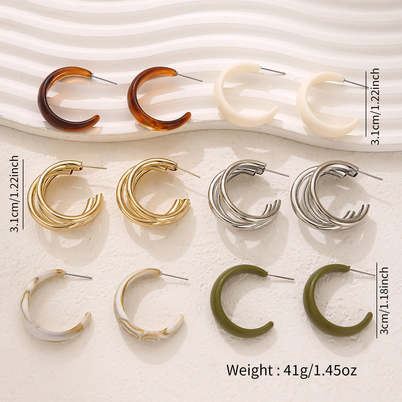 Wholesale Electroplated Resin Hollow Ring Earrings Set Geometric Multi Color Statement Earrings For Women Trendy Fashion Accessory